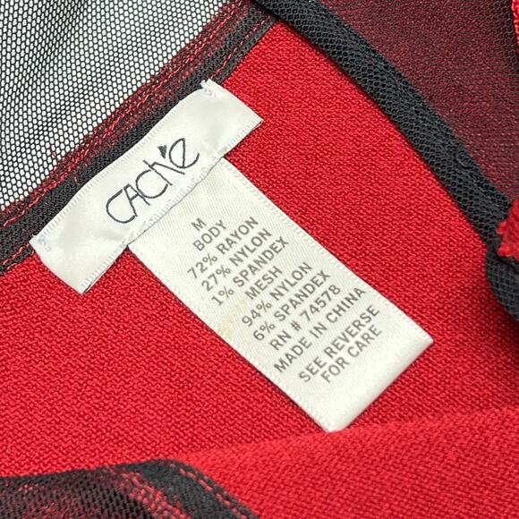 Cache Red Ribbed Knit Black Sheer V Neck Sweater Women's Size Medium Holiday - Picture 4 of 7